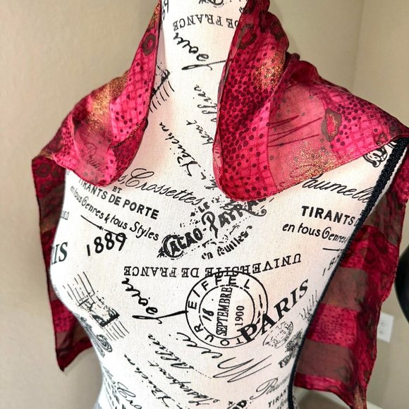 Vintage Red Sheer Animal Leopard Print Square Scarf - Picture 1 of 5
